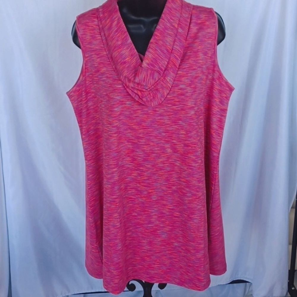 Parsley & Sage Tunic Top Pink Print Sleeveless Cowl Neck Size L, 31" long